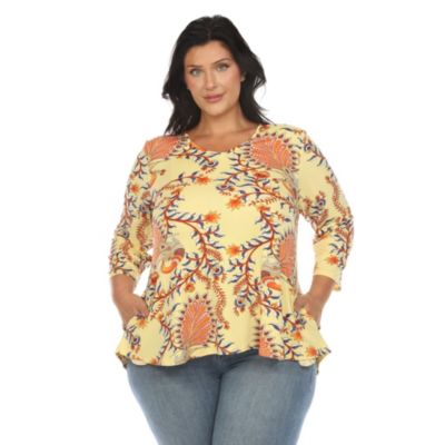 White Mark Women's Plus Size Vibrant Boho Swing Top, Yellow, 3X