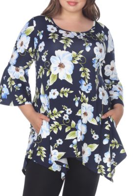 White Mark Women's Plus Size Blanche Tunic Top, Blue, 3X