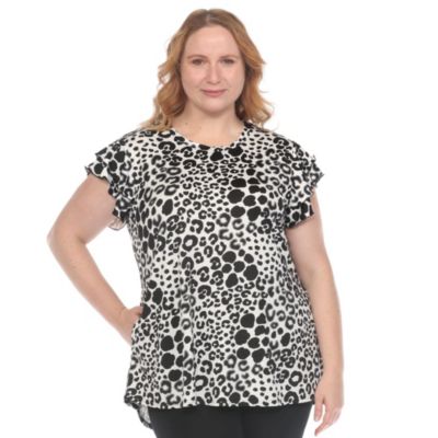 White Mark Women's Plus Size Bold Leopard Print Ruffle Sleeve Top