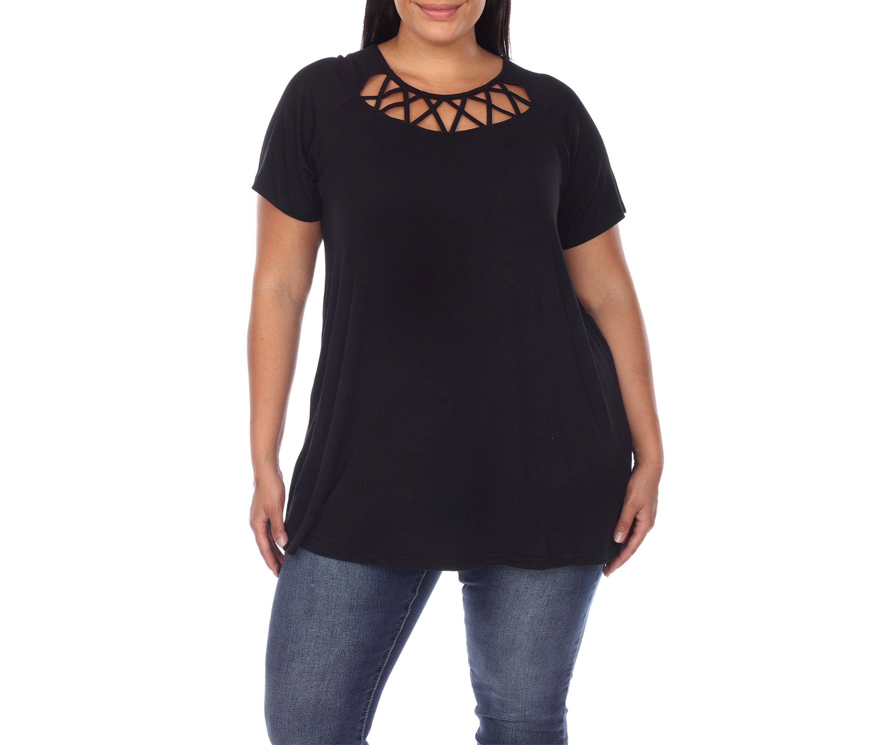 Plus Size Crisscross Cutout Short Sleeve Top
