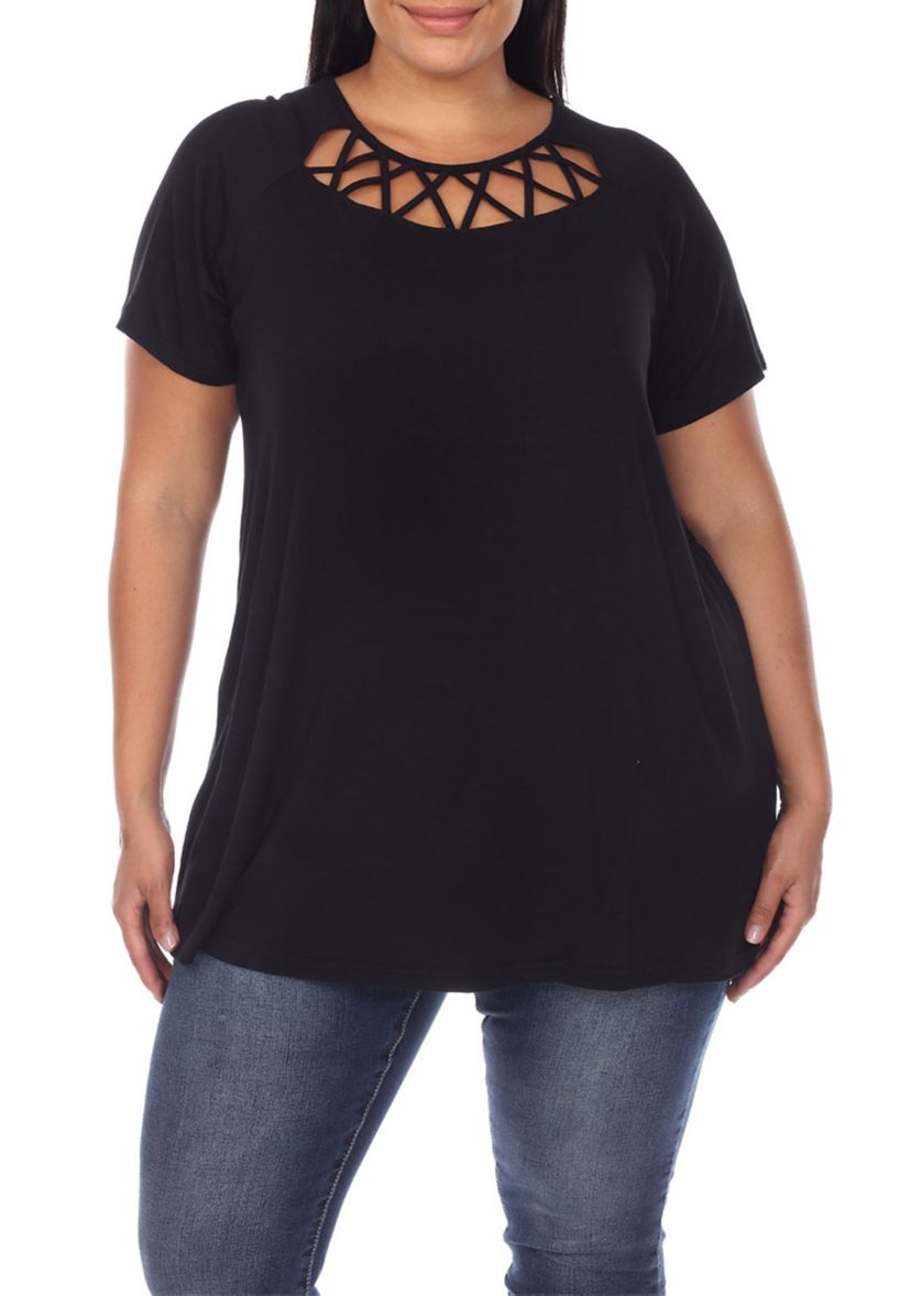 Plus Size Crisscross Cutout Short Sleeve Top