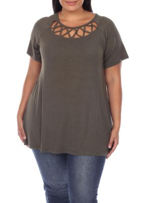 White Mark Plus Size Crisscross Cutout Short Sleeve Top | belk