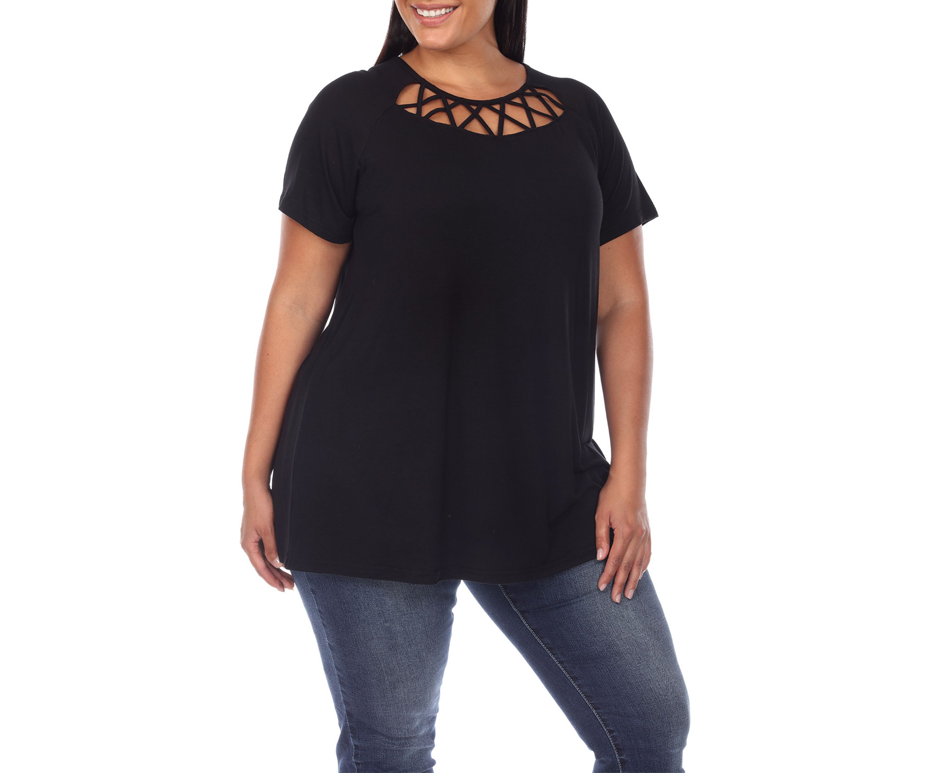 Plus Size Crisscross Cutout Short Sleeve Top