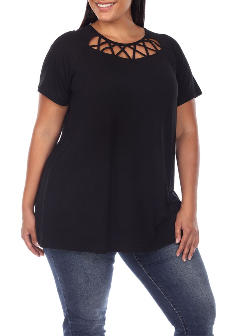 Plus Size Crisscross Cutout Short Sleeve Top