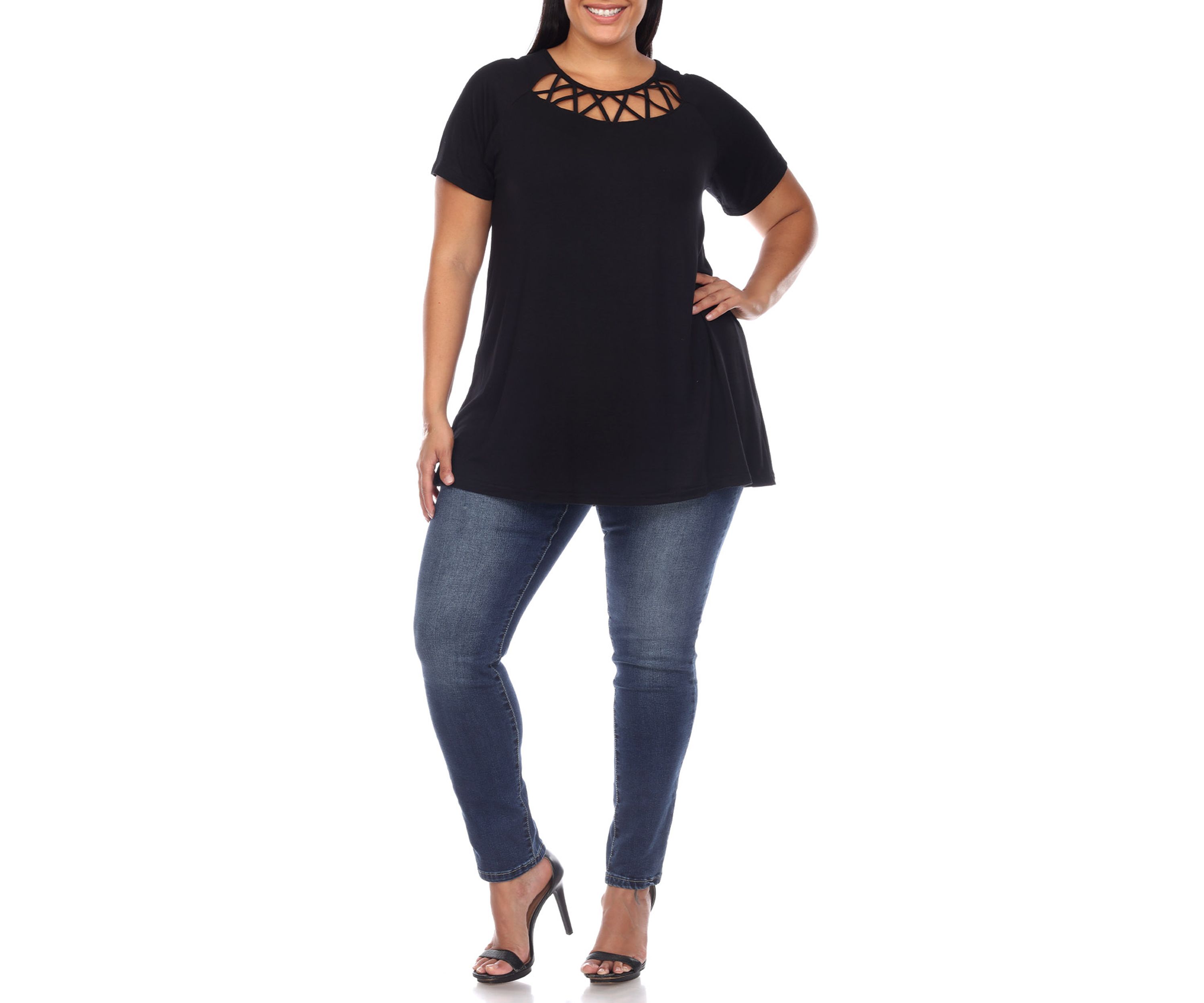 Plus Size Crisscross Cutout Short Sleeve Top