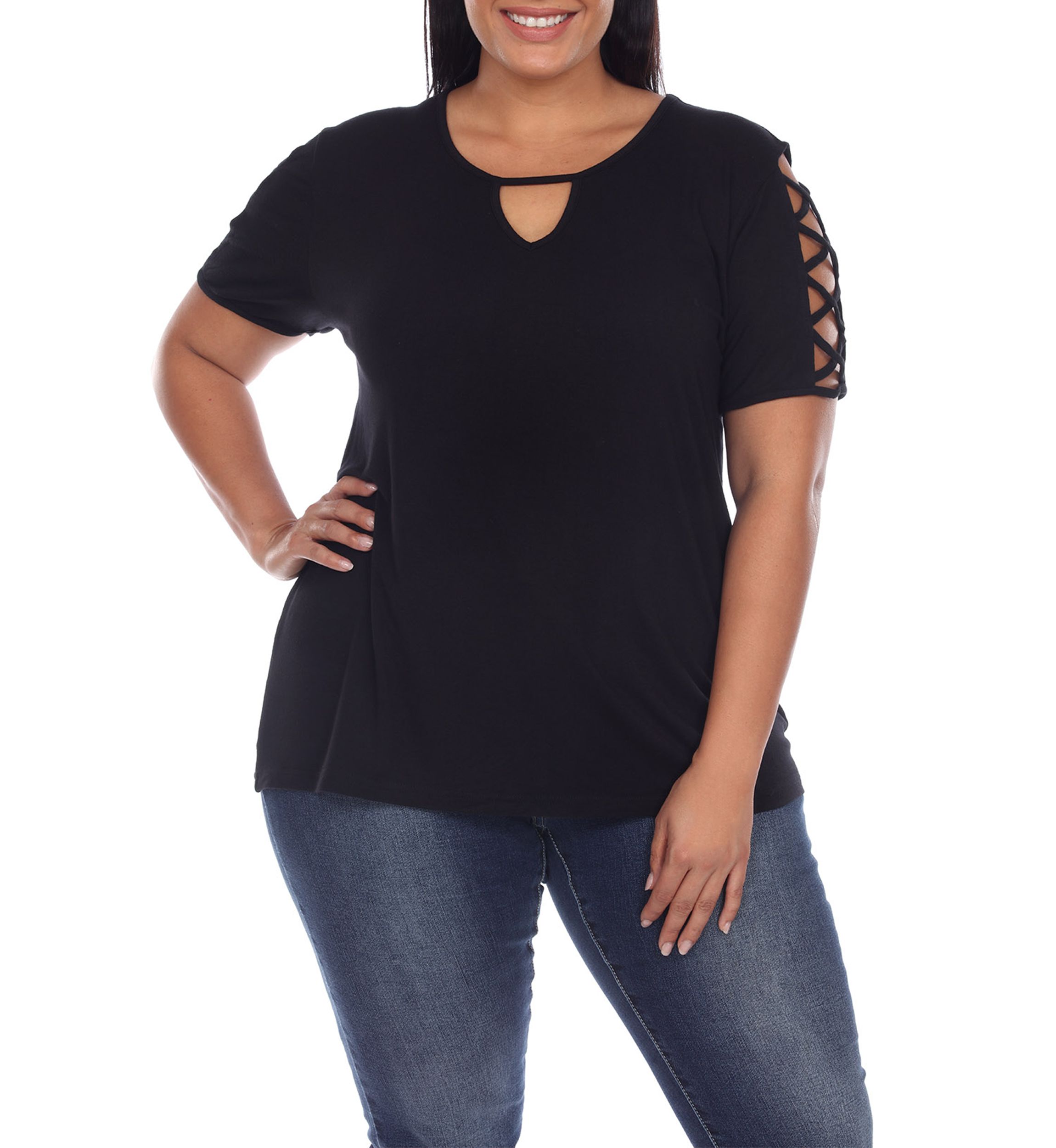 Plus Size Keyhole Neck Cutout Short Sleeve Top
