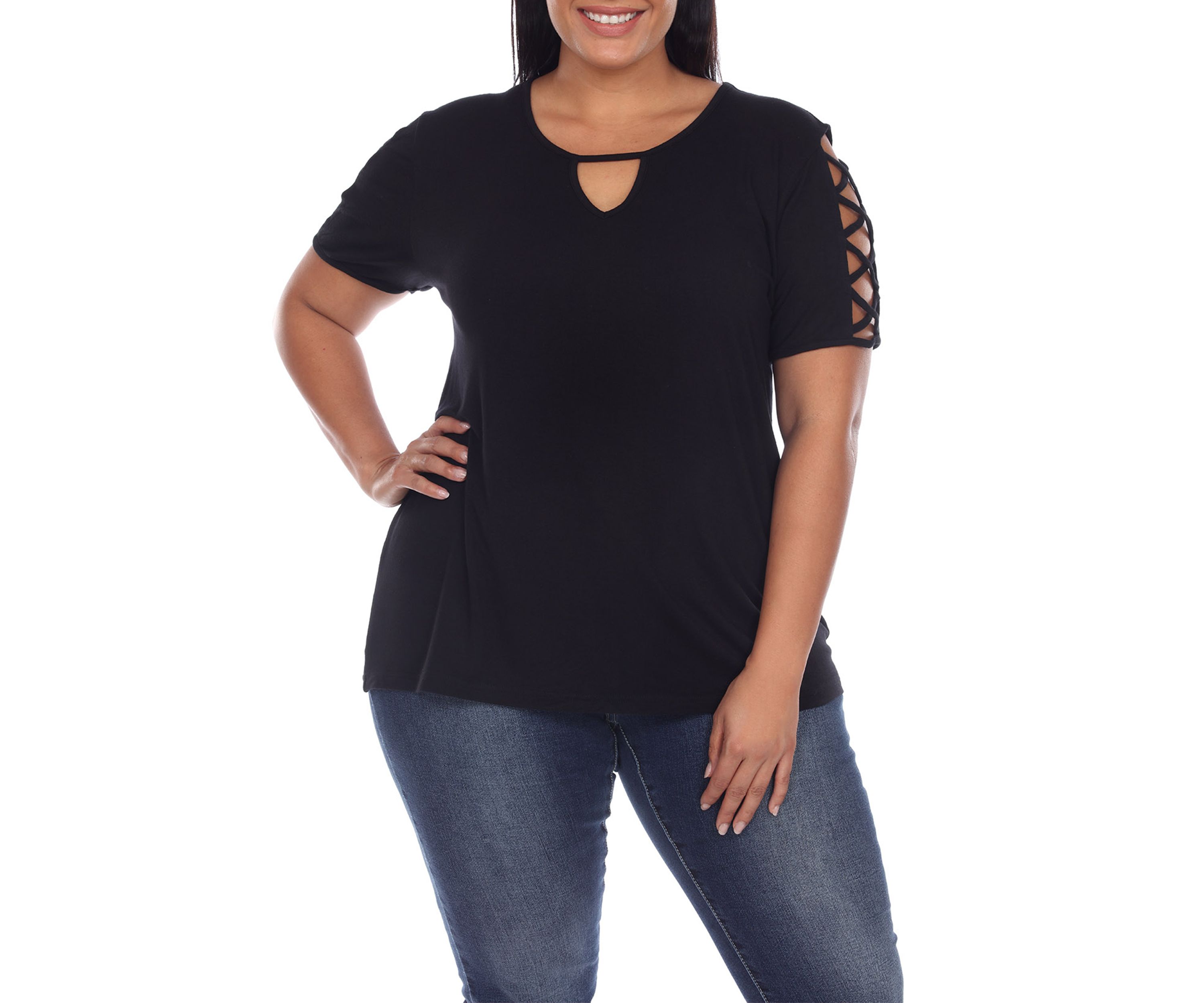 Plus Size Keyhole Neck Cutout Short Sleeve Top