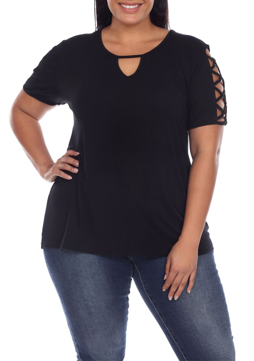 Plus Size Keyhole Neck Cutout Short Sleeve Top