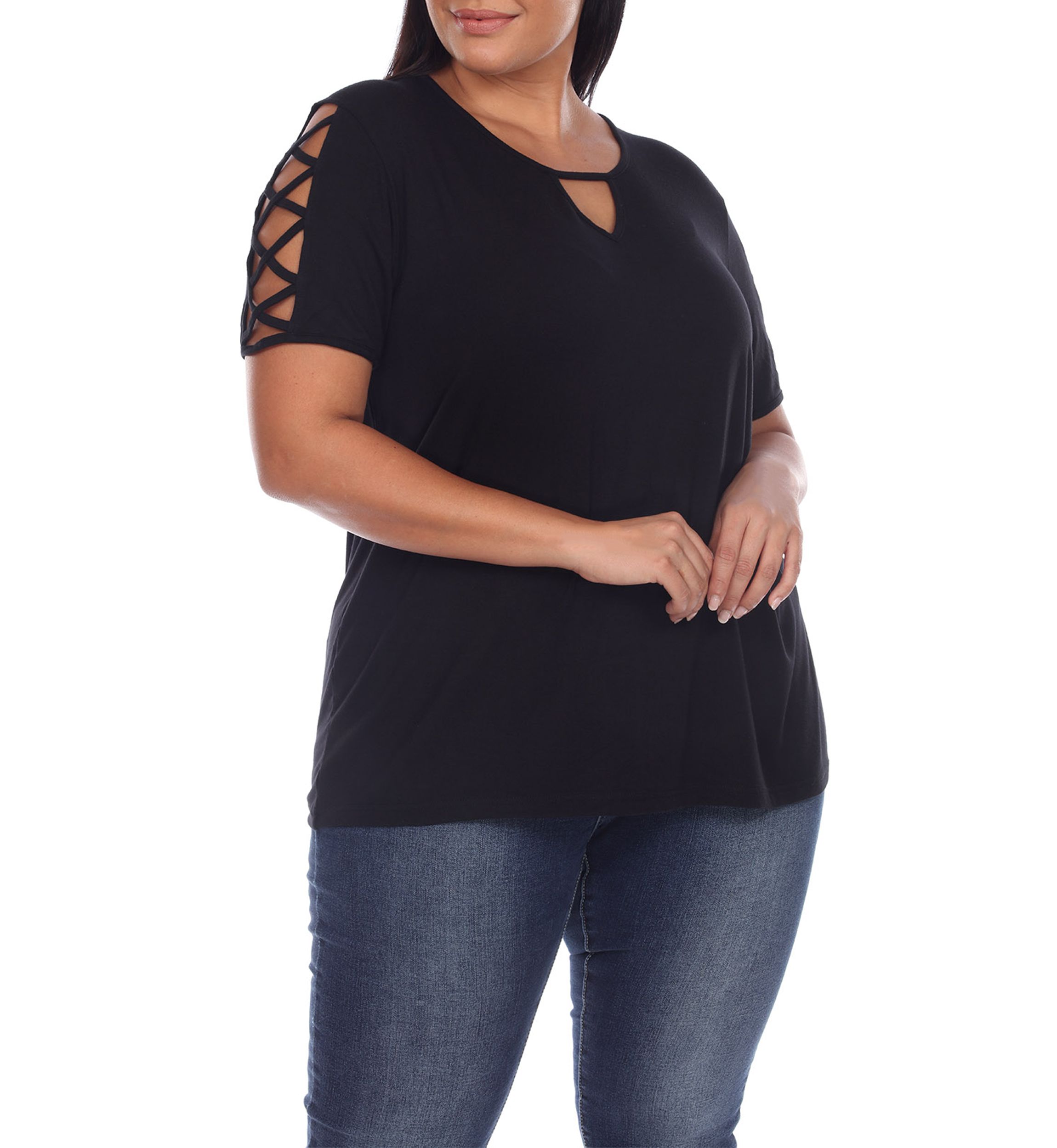 Plus Size Keyhole Neck Cutout Short Sleeve Top