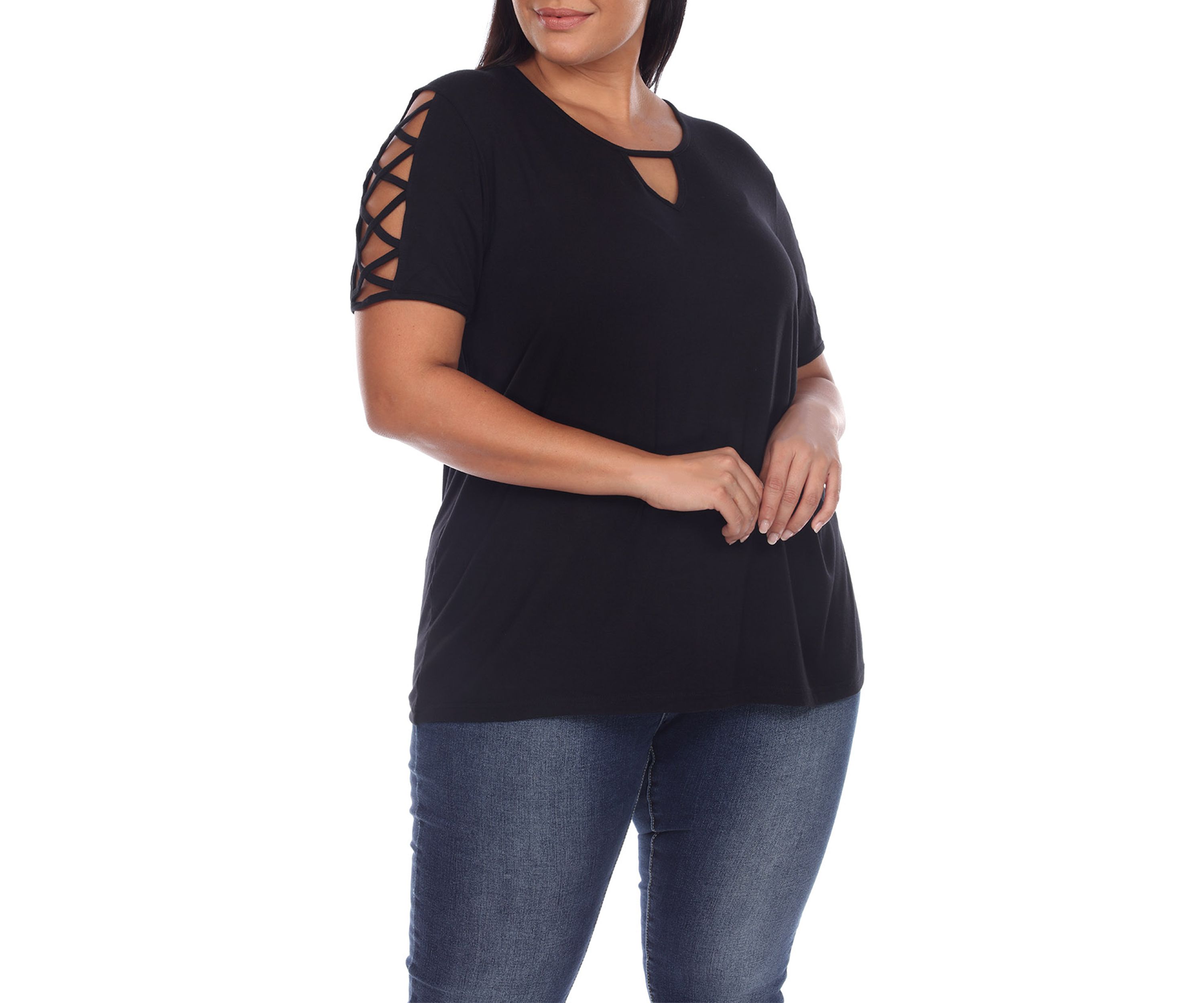 Plus Size Keyhole Neck Cutout Short Sleeve Top