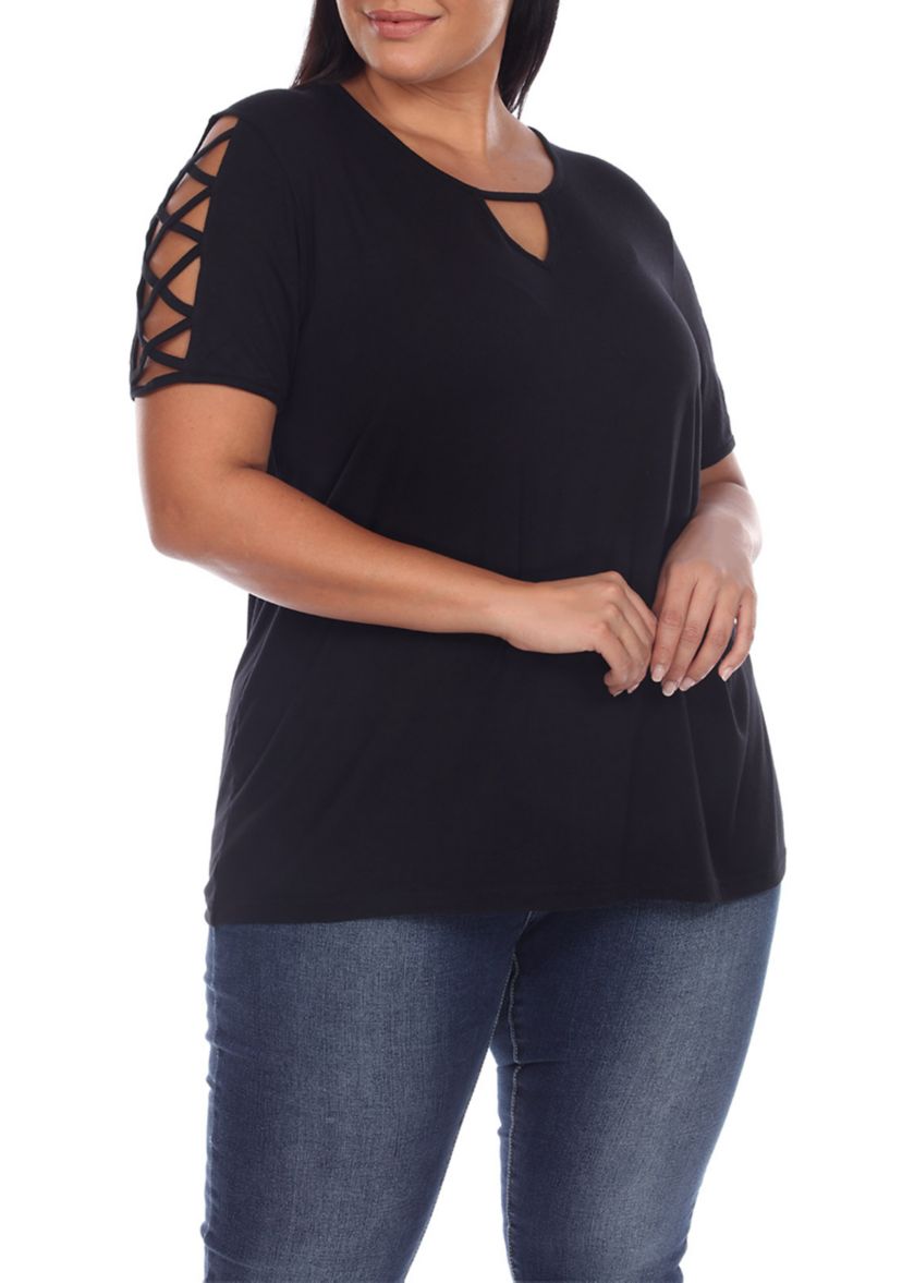 Plus Size Keyhole Neck Cutout Short Sleeve Top