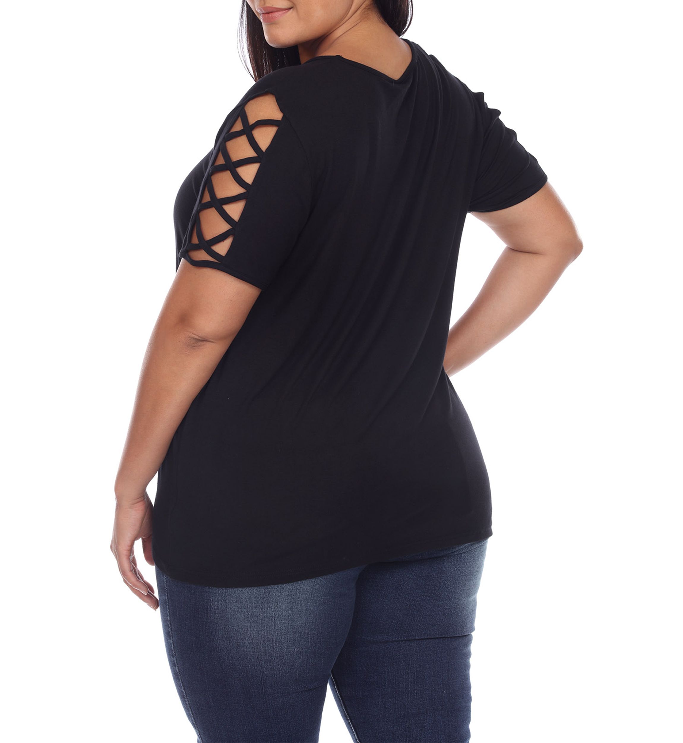 Plus Size Keyhole Neck Cutout Short Sleeve Top
