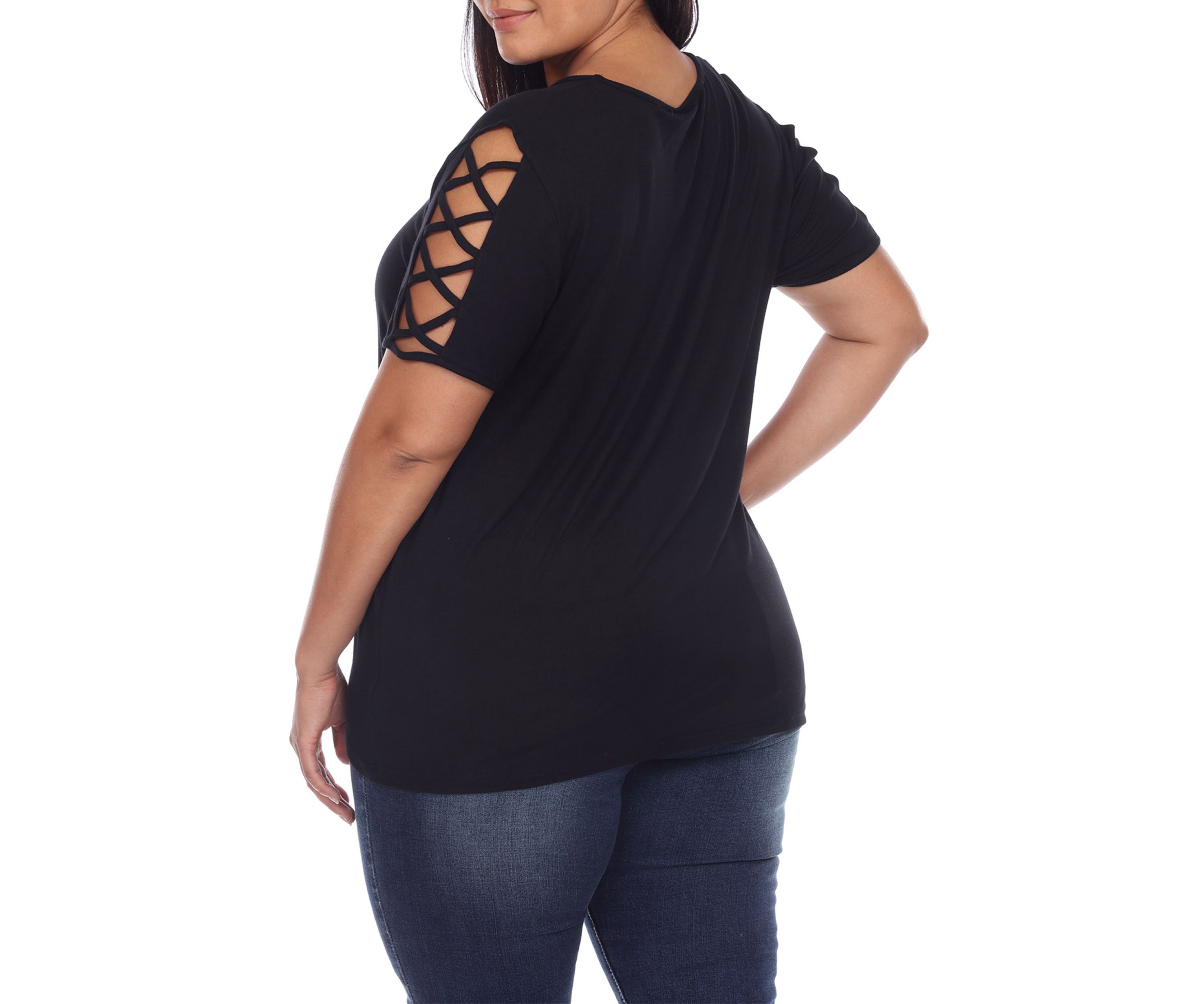 Plus Size Keyhole Neck Cutout Short Sleeve Top