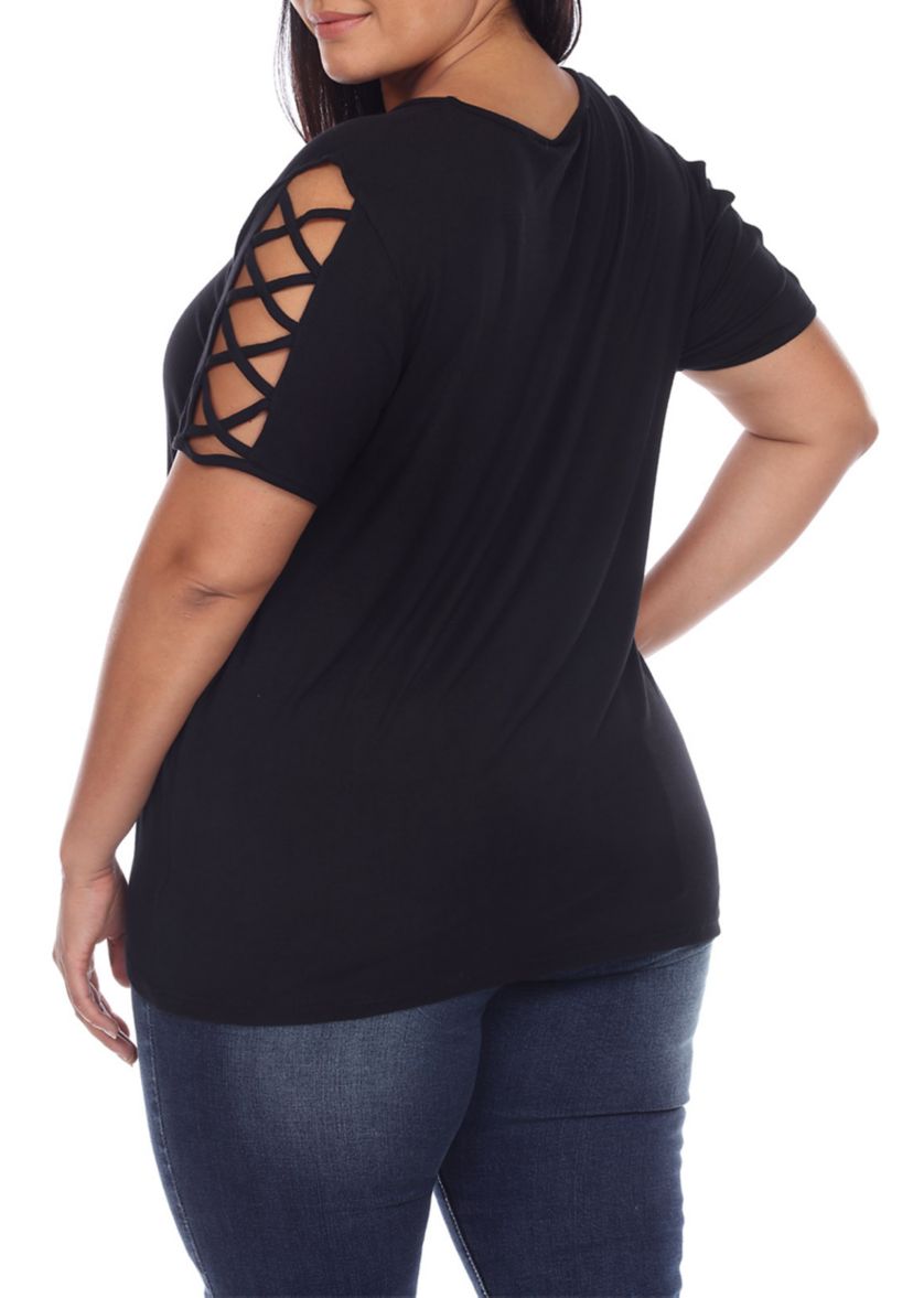 Plus Size Keyhole Neck Cutout Short Sleeve Top