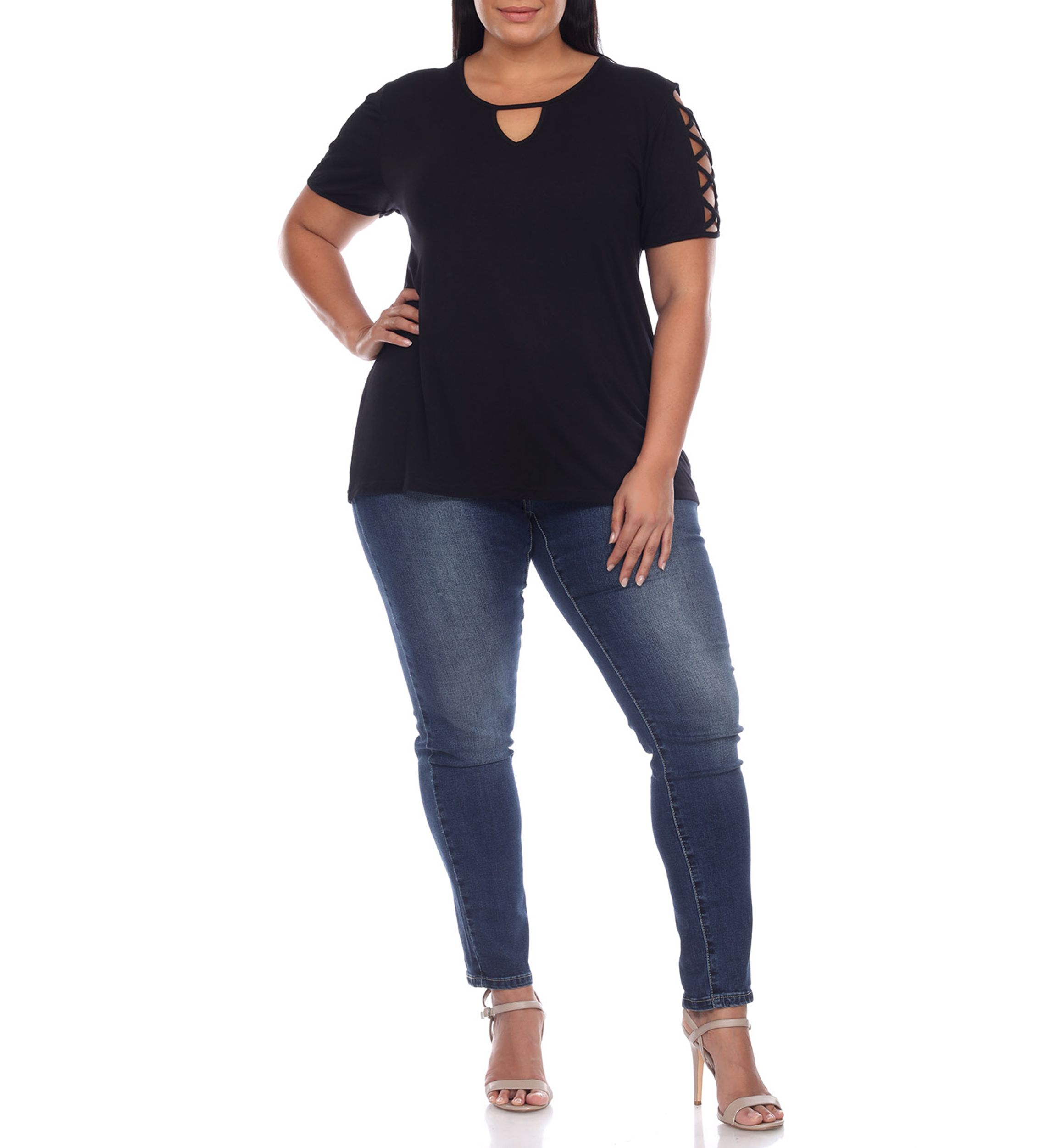 Plus Size Keyhole Neck Cutout Short Sleeve Top