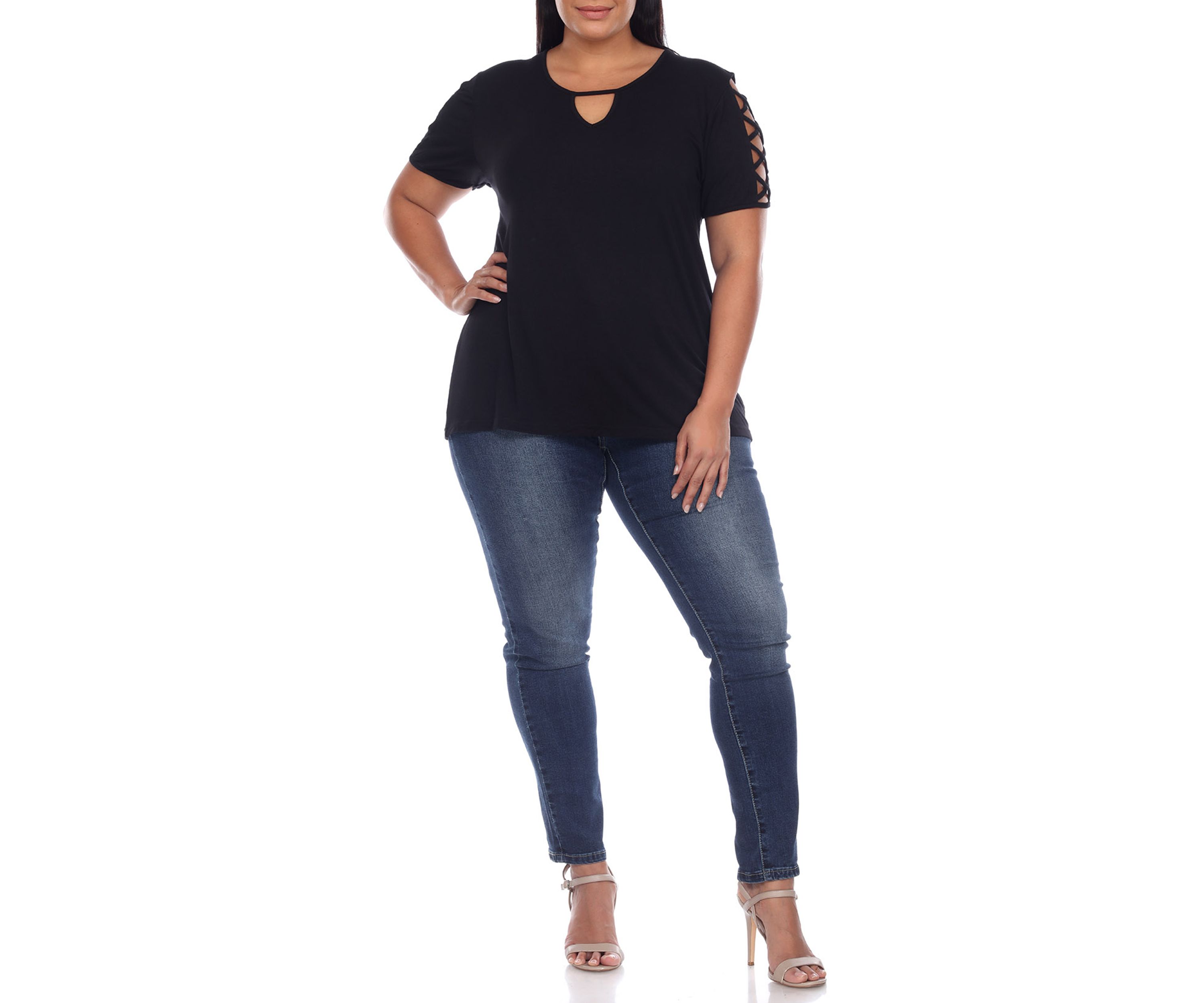 Plus Size Keyhole Neck Cutout Short Sleeve Top