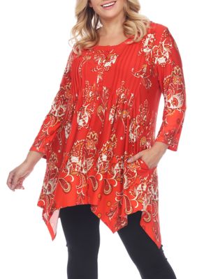 White Mark Women's Plus Size Paisley Scoop Neck Tunic Top with Pockets