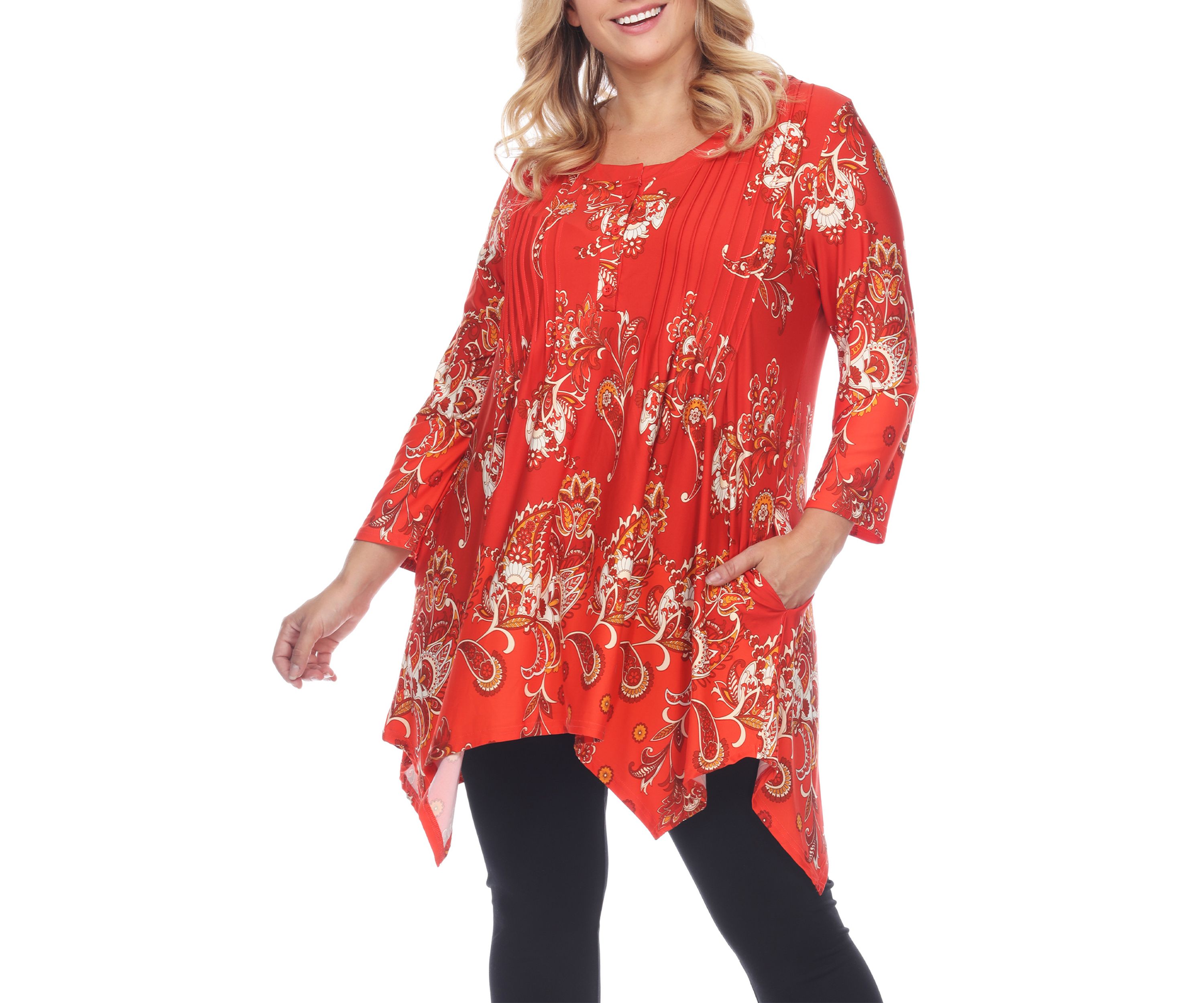 Plus Size Paisley Scoop Neck Tunic Top with Pockets