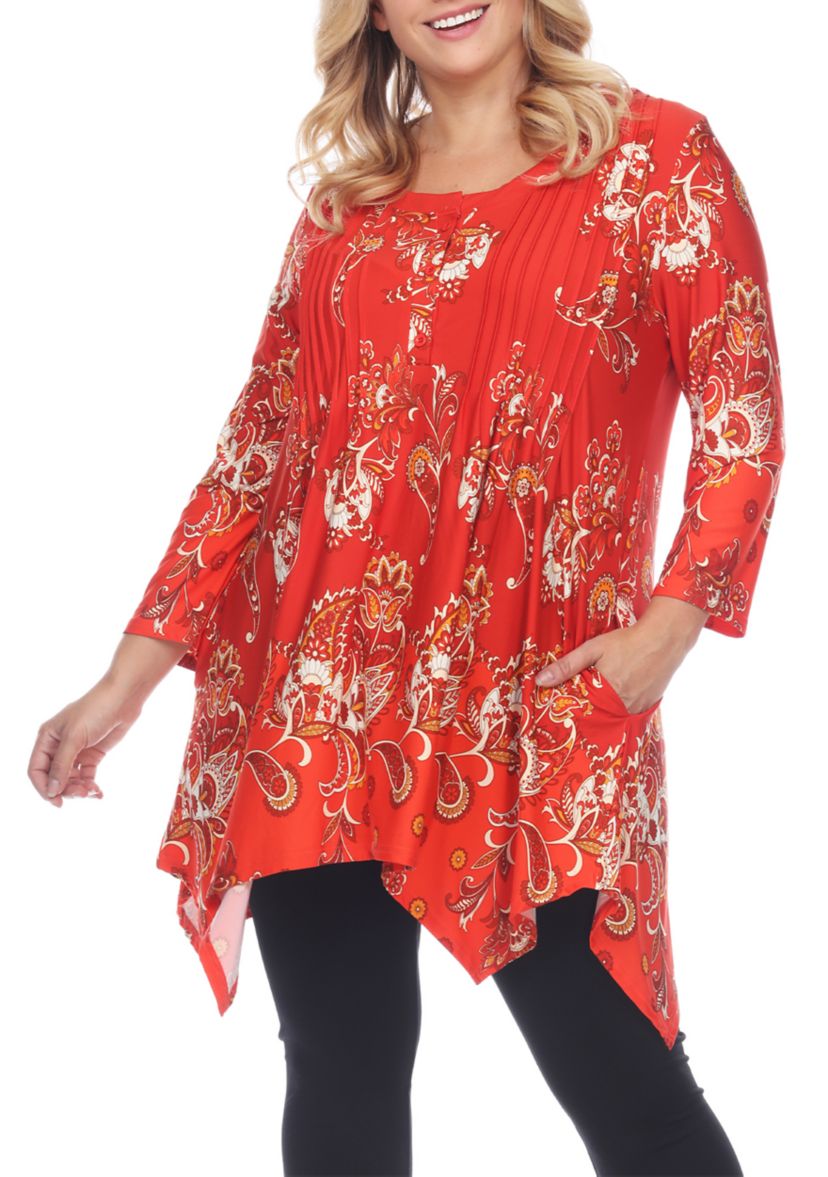 Plus Size Paisley Scoop Neck Tunic Top with Pockets