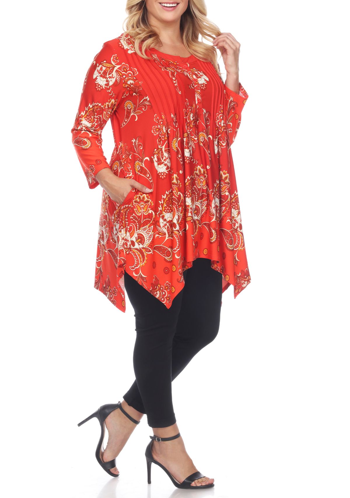 Plus Size Paisley Scoop Neck Tunic Top with Pockets
