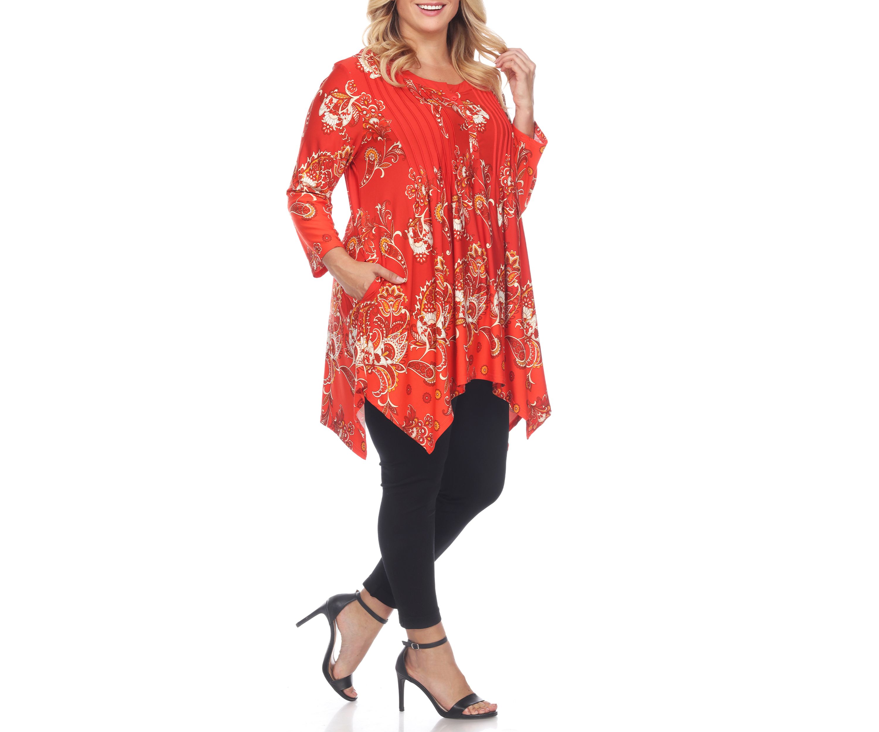 Plus Size Paisley Scoop Neck Tunic Top with Pockets