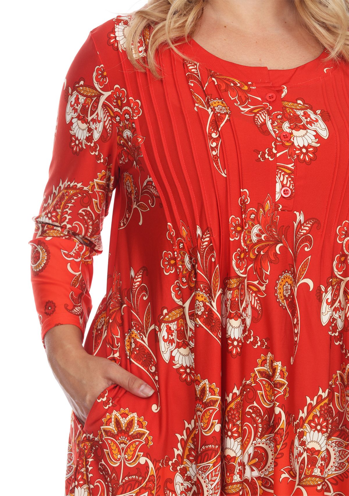 Plus Size Paisley Scoop Neck Tunic Top with Pockets