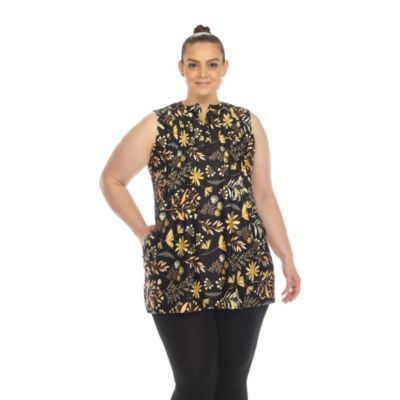 White Mark Women's Plus Size Floral Sleeveless Tunic Top