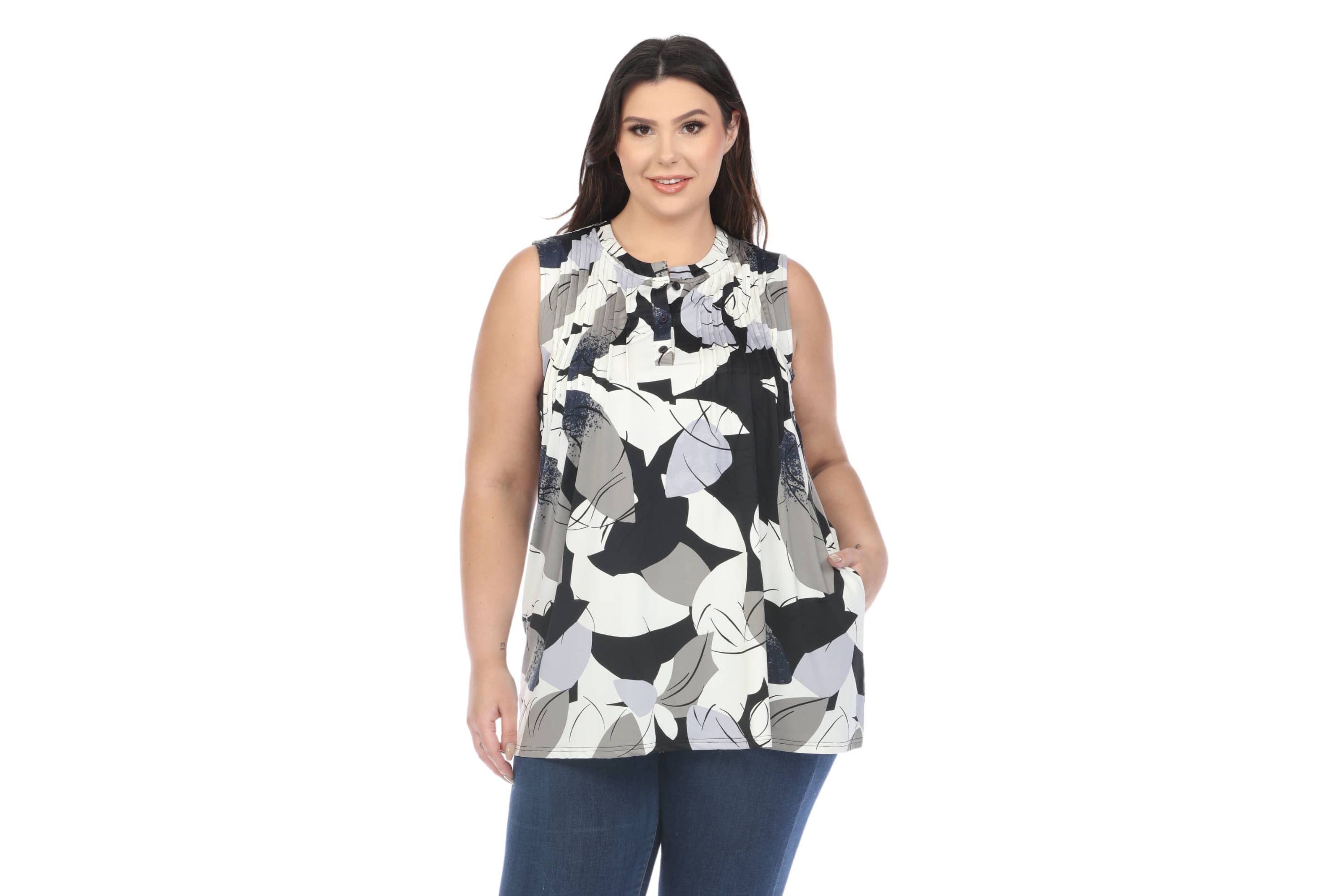 Plus Size Pleated Front Sleeveless Tunic Top