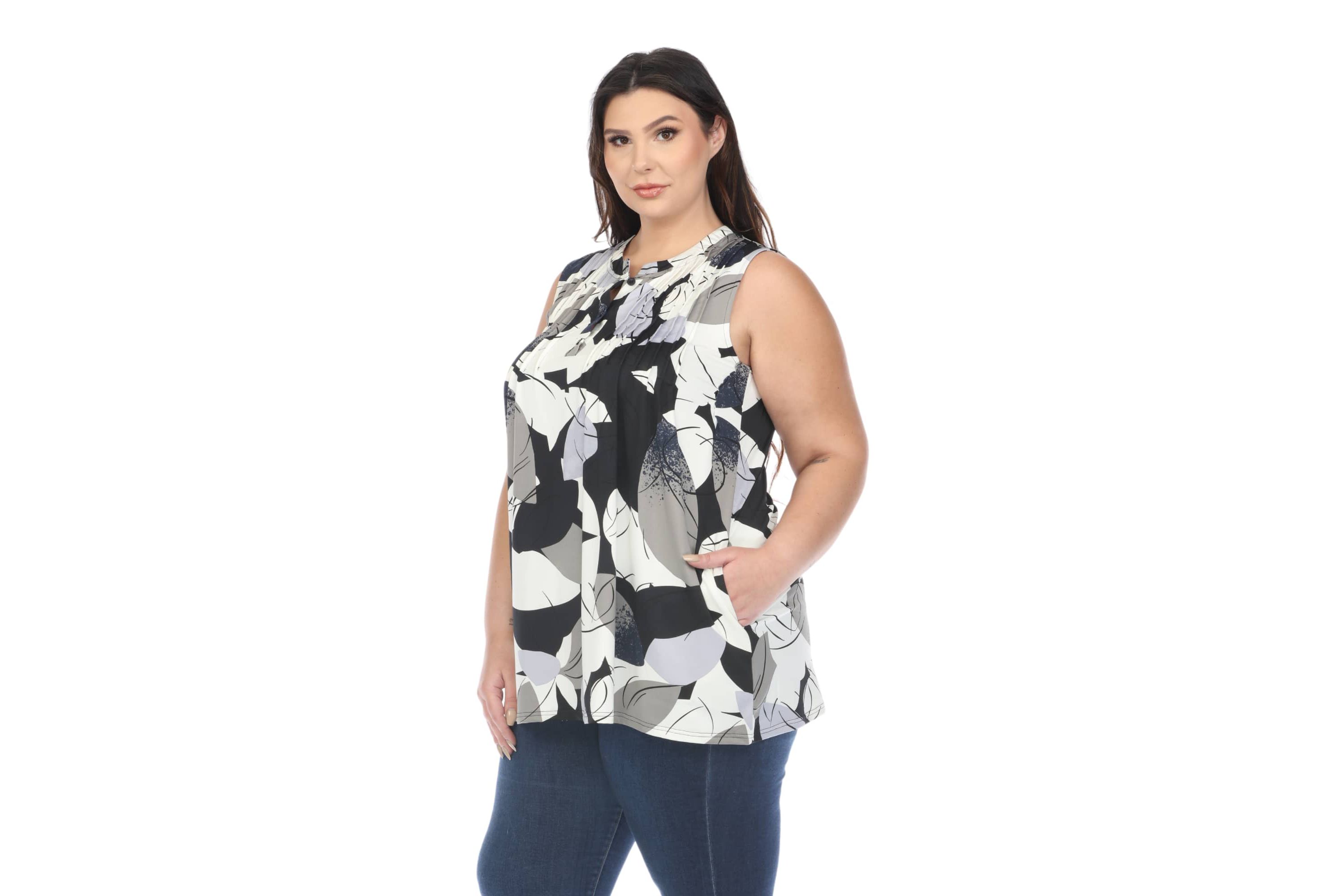 Plus Size Pleated Front Sleeveless Tunic Top