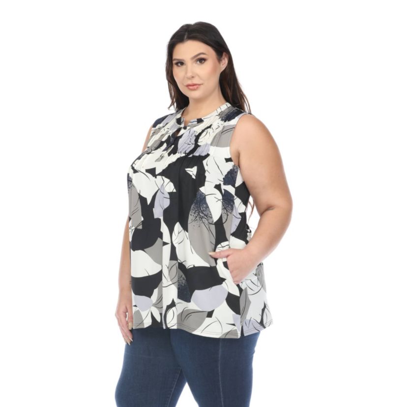 Plus Size Pleated Front Sleeveless Tunic Top