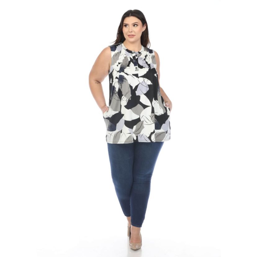 Plus Size Pleated Front Sleeveless Tunic Top
