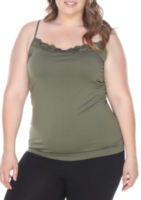 White Mark Women's Plus Size Lace Trim Tank Top