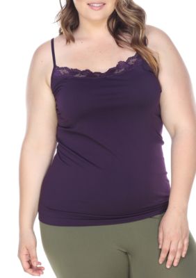 White Mark Women's Plus Size Lace Trim Tank Top