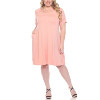 White Mark Women's Plus Size Short Sleeve Criss-Cross Neck A-Line Dress, 3X