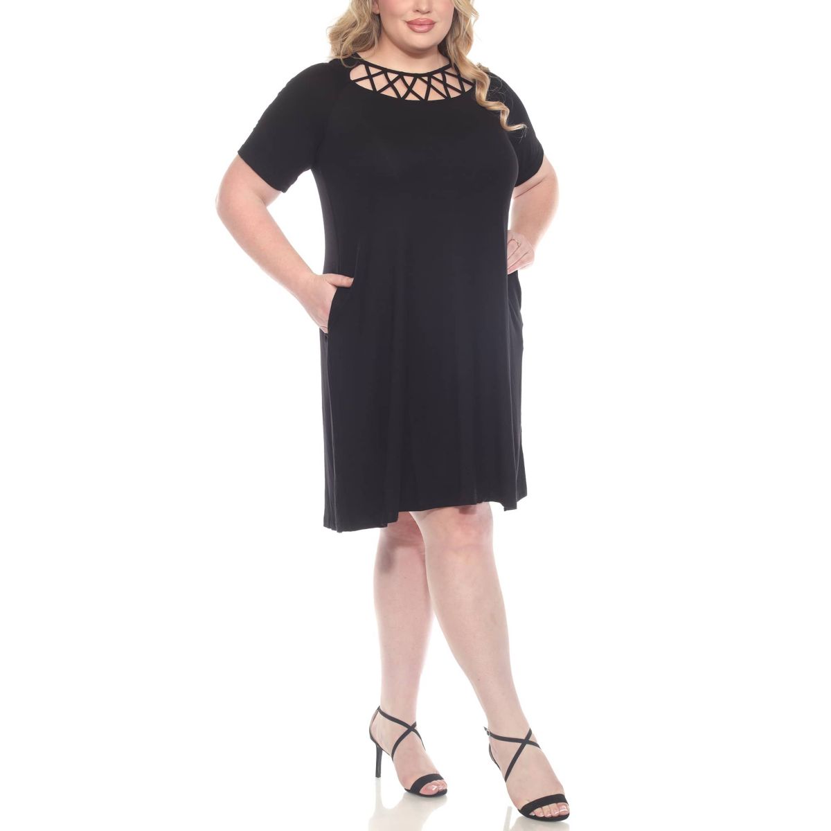 Plus Size Short Sleeve Criss-Cross Neck A-Line Dress