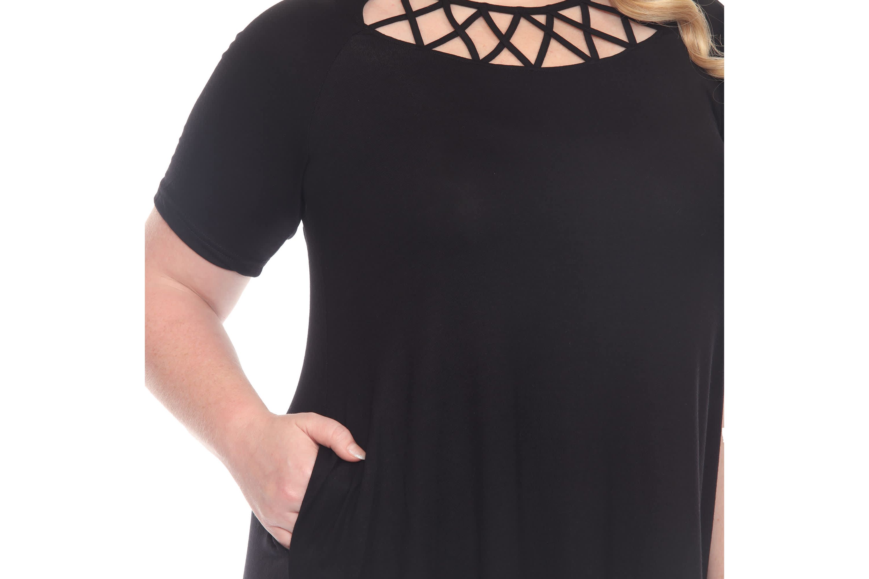 Plus Size Short Sleeve Criss-Cross Neck A-Line Dress
