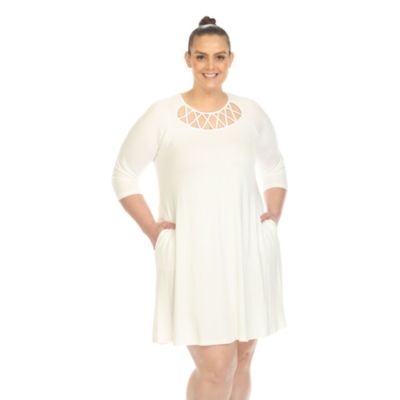 White Mark Women's Plus Size Criss Cross Neckline Swing Dress