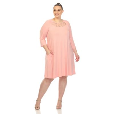 White Mark Women's Plus Size Criss Cross Neckline Swing Dress, 3X