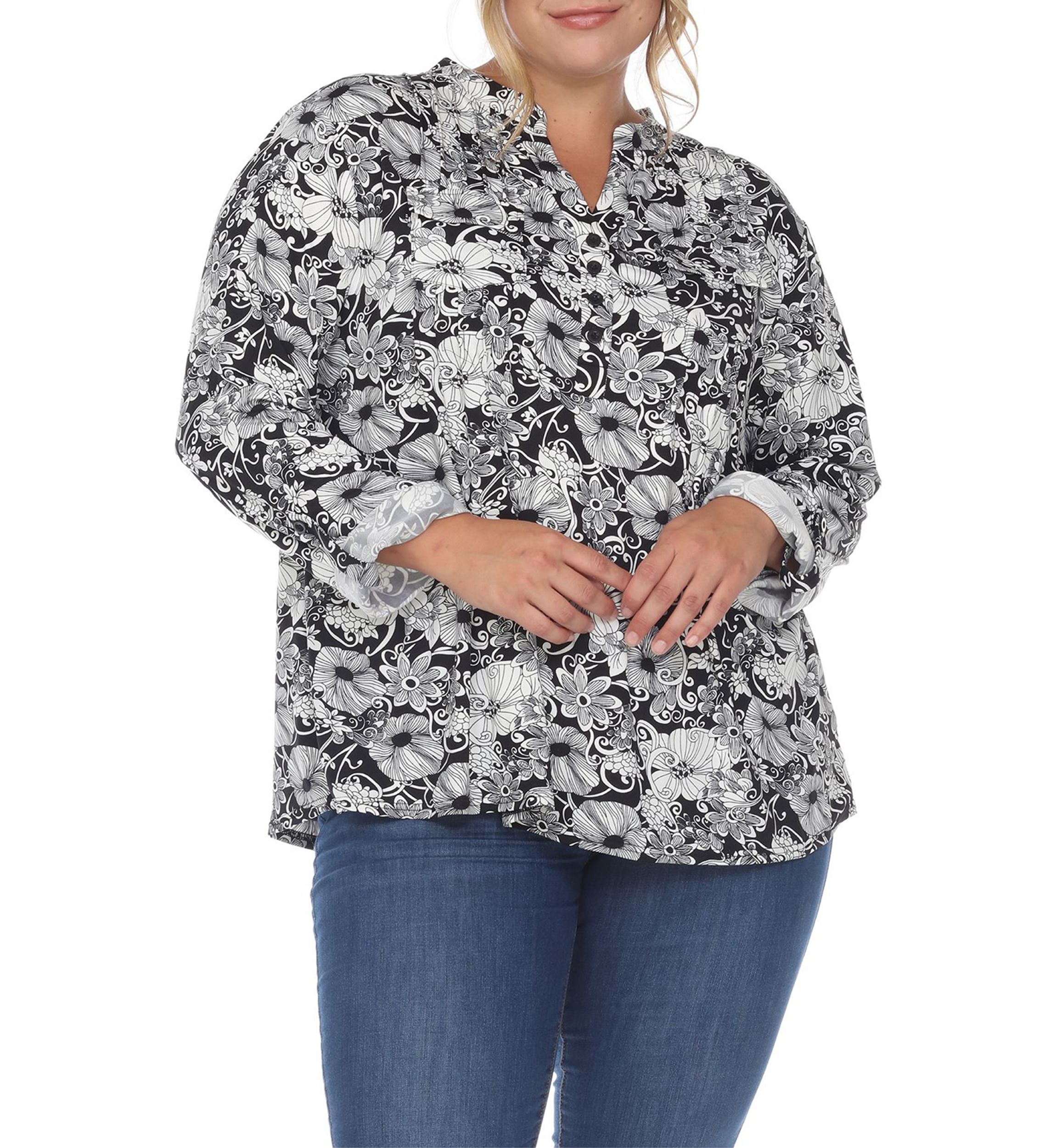 PS Pleated Long Sleeve Floral Print Blouse