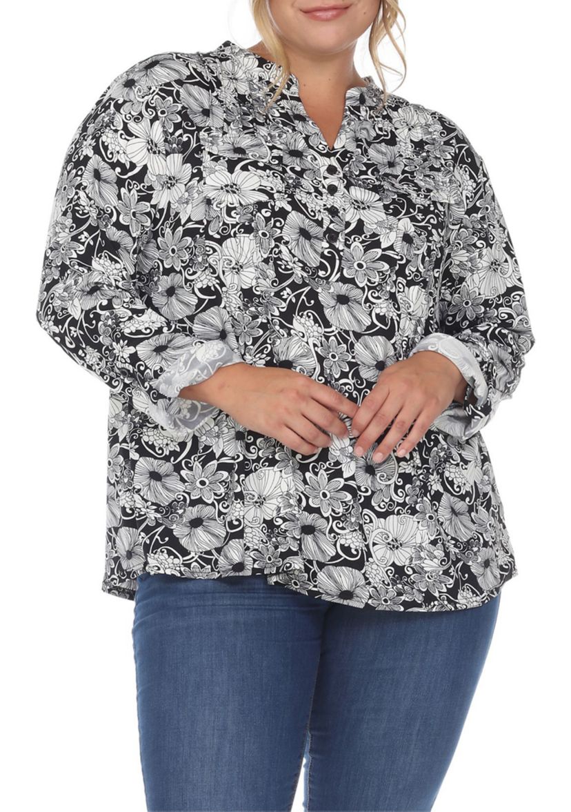 PS Pleated Long Sleeve Floral Print Blouse