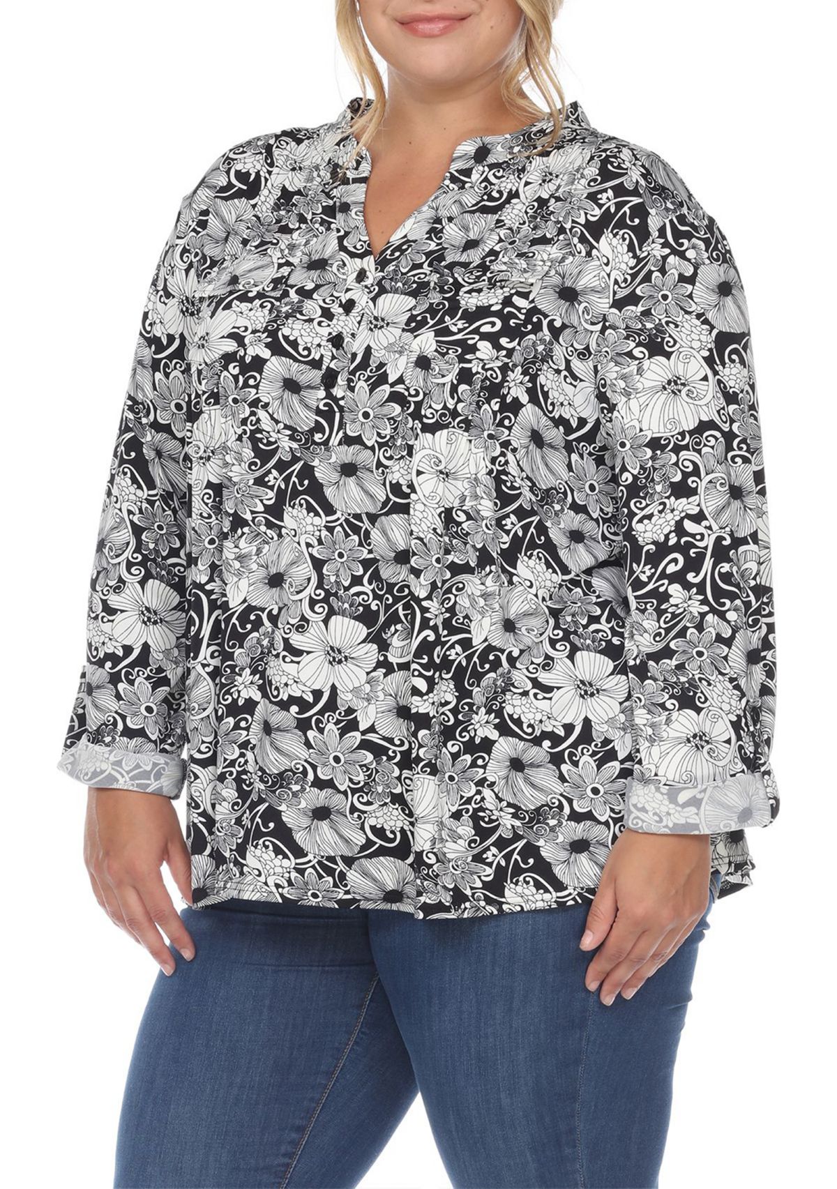 PS Pleated Long Sleeve Floral Print Blouse