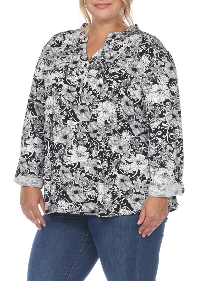 PS Pleated Long Sleeve Floral Print Blouse