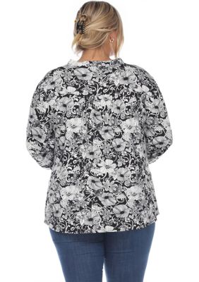 PS Pleated Long Sleeve Floral Print Blouse