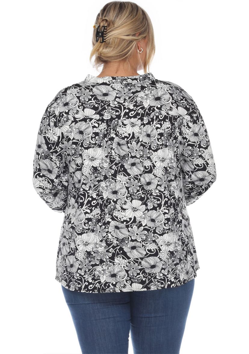 PS Pleated Long Sleeve Floral Print Blouse
