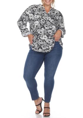 PS Pleated Long Sleeve Floral Print Blouse