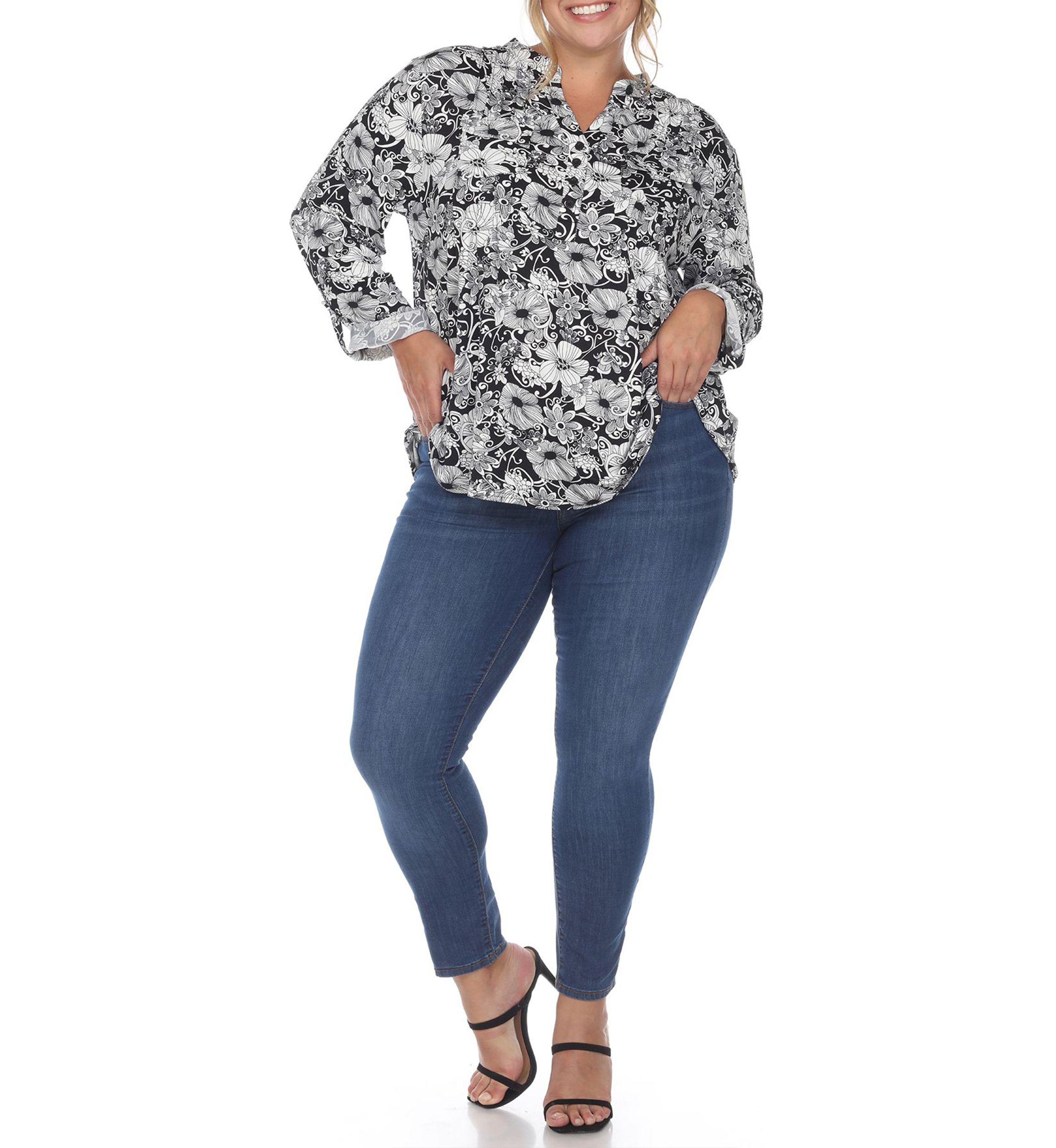 PS Pleated Long Sleeve Floral Print Blouse