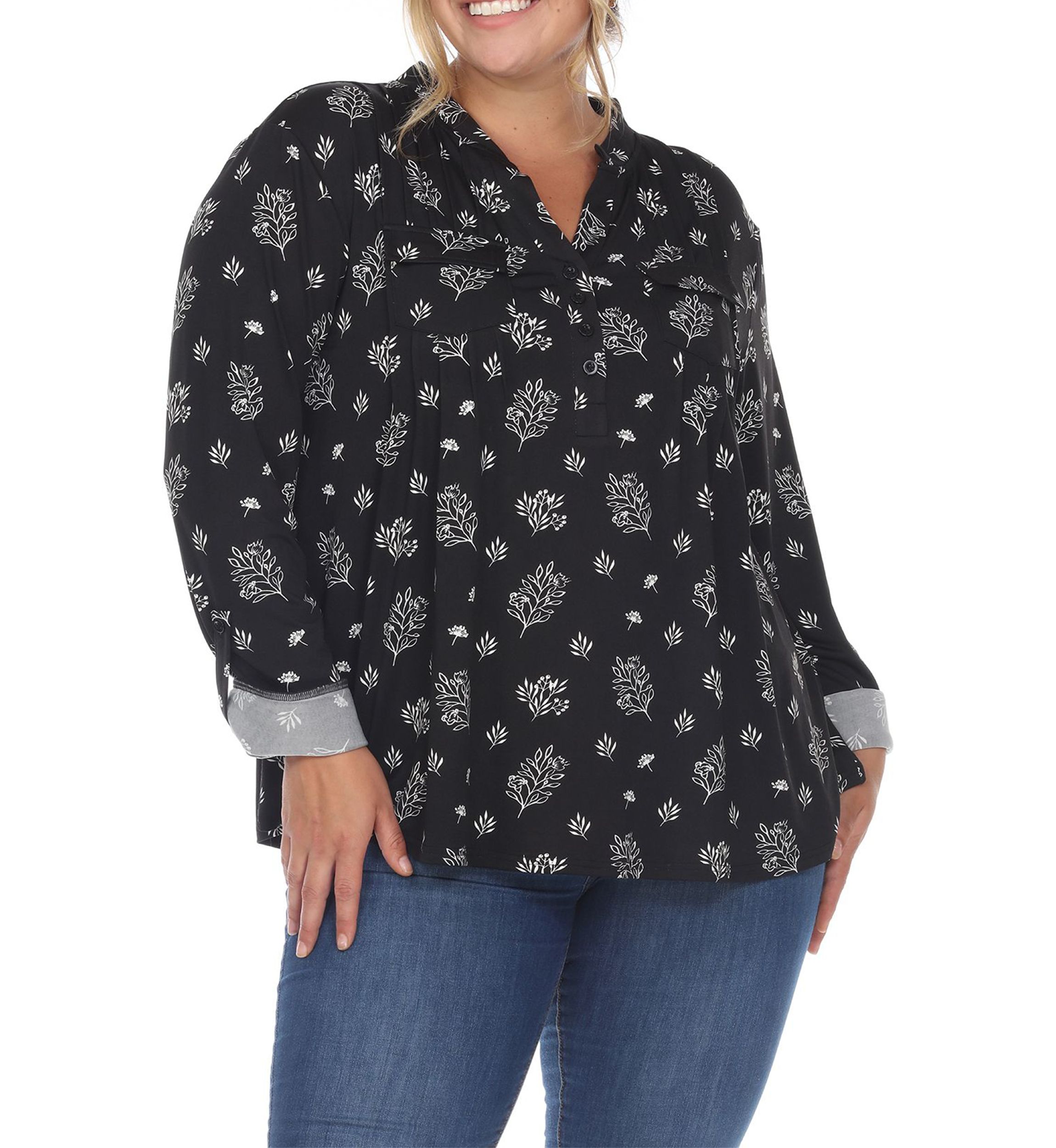 Plus Size Paisley Button Front Tunic Top