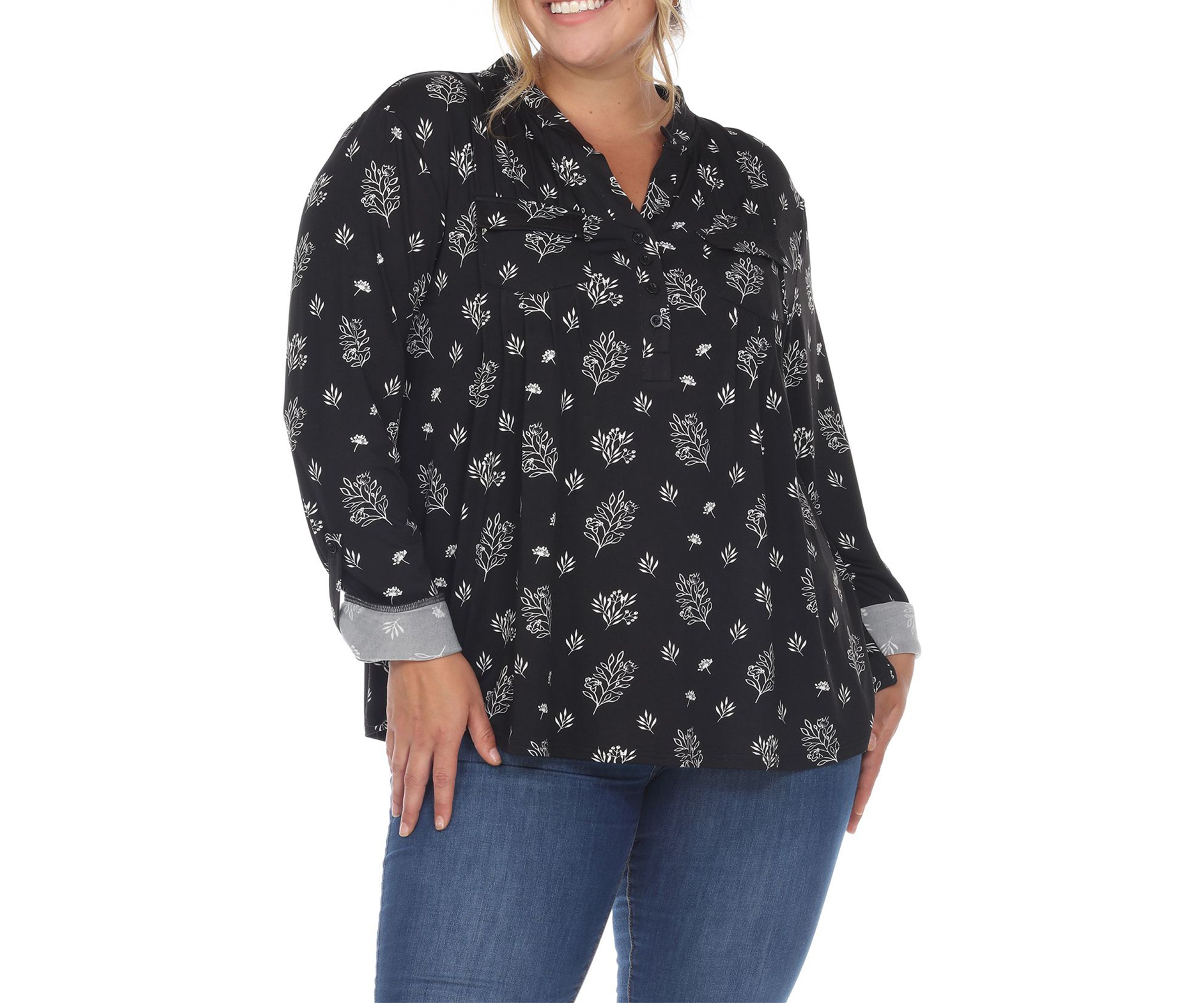 Plus Size Paisley Button Front Tunic Top