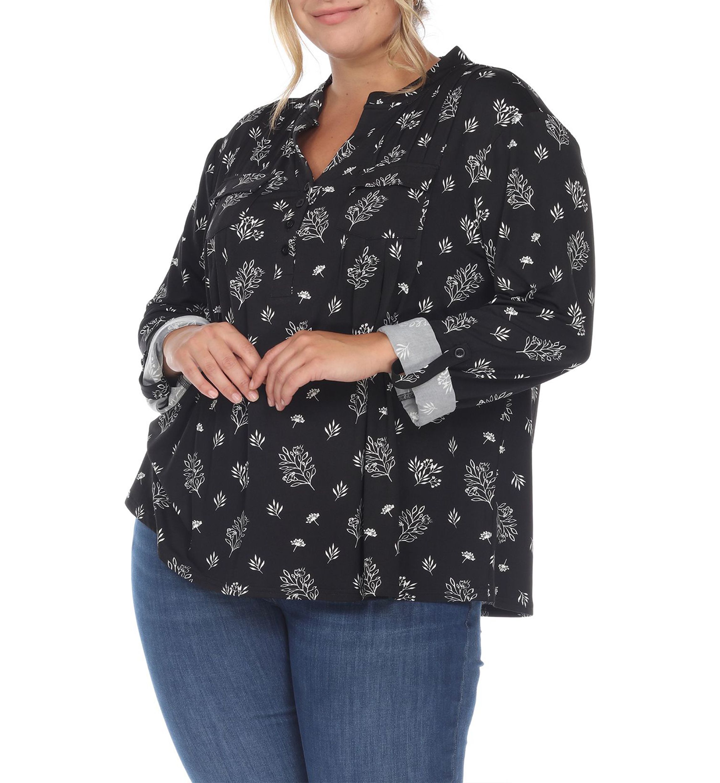 Plus Size Paisley Button Front Tunic Top