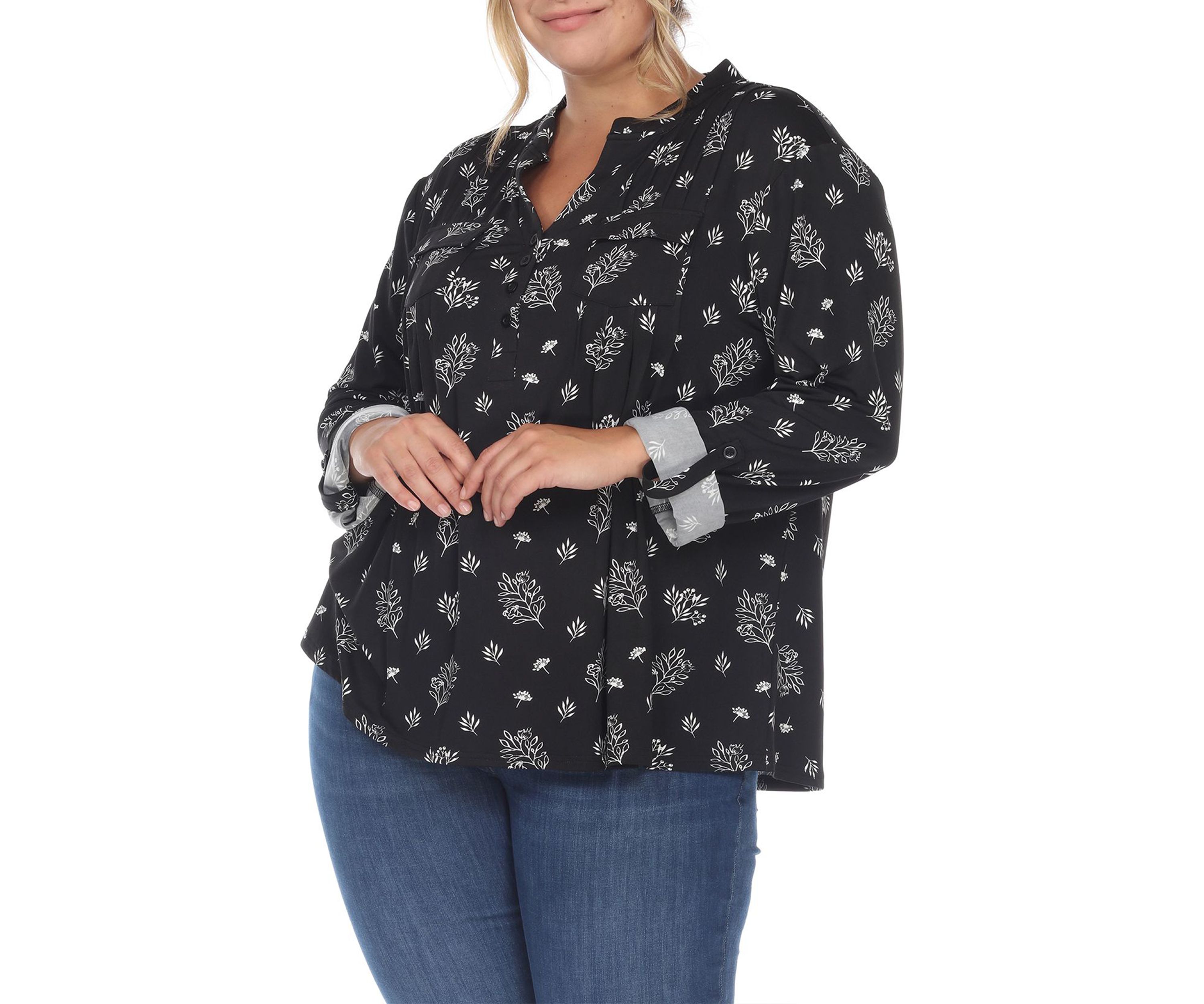 Plus Size Paisley Button Front Tunic Top